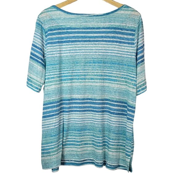Gloria Vanderbilt Stripe Top Blue Green XXL Pullover Lace Up Sleeve Short Sleeve - Picture 5 of 7